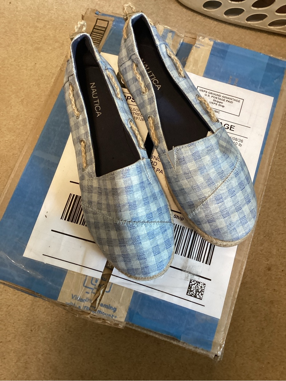 Nautica Women’s Blue Gingham Espadrille Slip-Ons